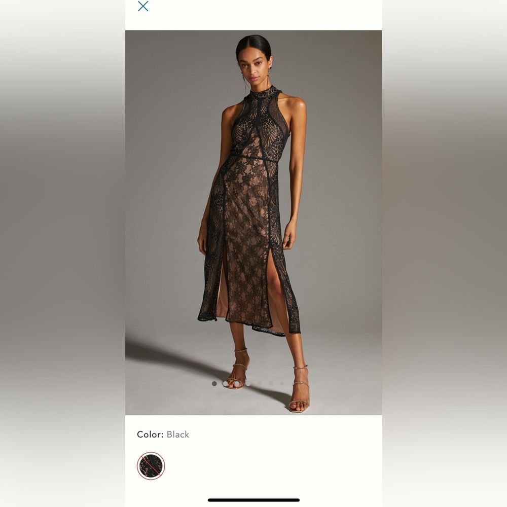 Elegant Black Lace Structured Midi dress by Anthropologie